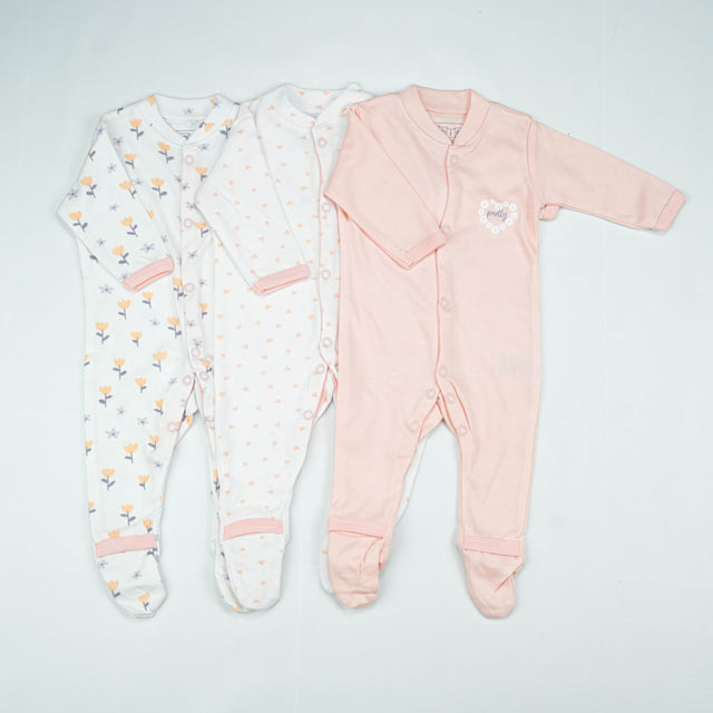 SLEEP SUIT PK3 NB LT PINK BLOSSOM