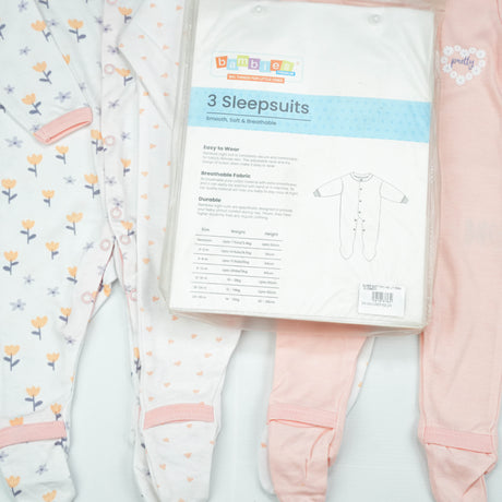 SLEEP SUIT PK3 NB LT PINK BLOSSOM