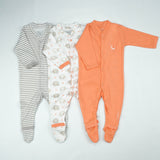 SLEEP SUIT PK3 0-3M PEACH ELEPHANT