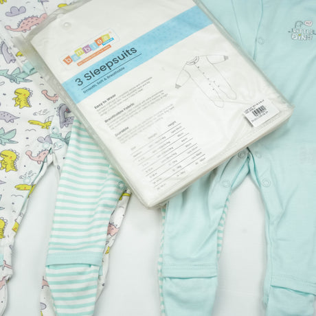 SLEEP SUIT PK3 NB B.BLUE DINO WORLD