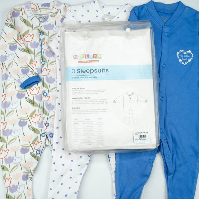 SLEEP SUIT PK3 0-3M LILAC BLOOMING