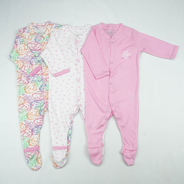 SLEEP SUIT PK3 3-6M B.PINK FLORAL