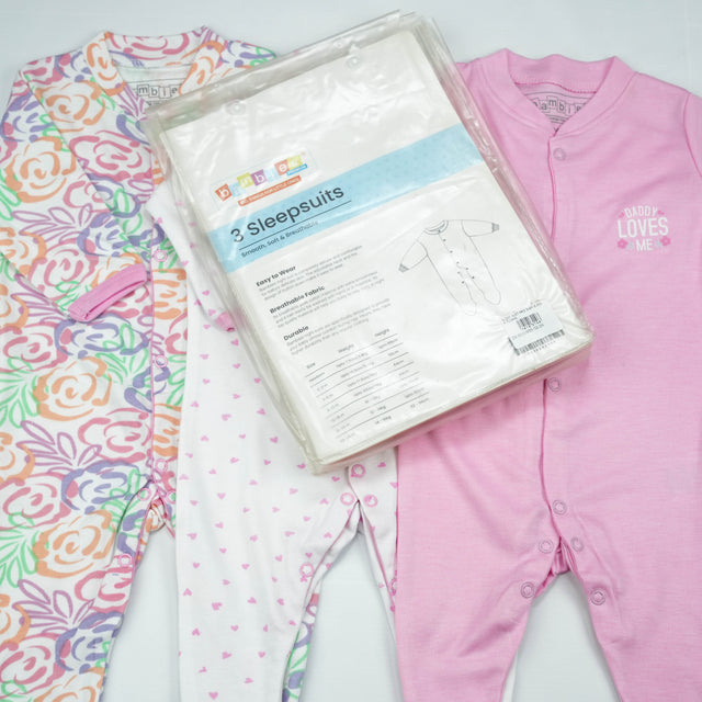 SLEEP SUIT PK3 3-6M B.PINK FLORAL