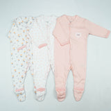 SLEEP SUIT PK3 0-3M LT PINK BLOSSOM