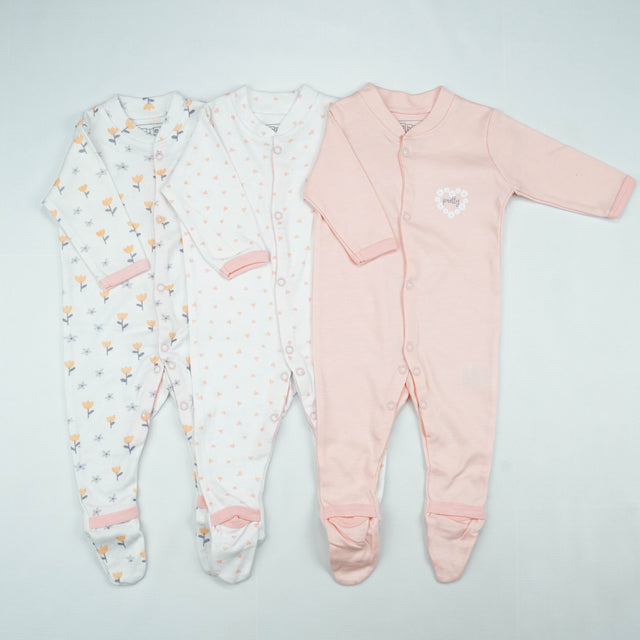 SLEEP SUIT PK3 0-3M LT PINK BLOSSOM