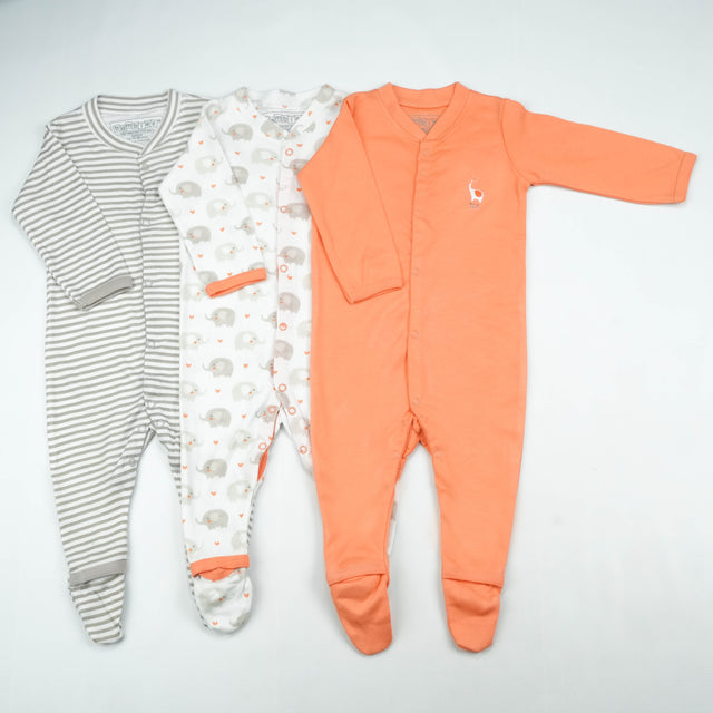 SLEEP SUIT PK3 12-18M PEACH ELEPHANT