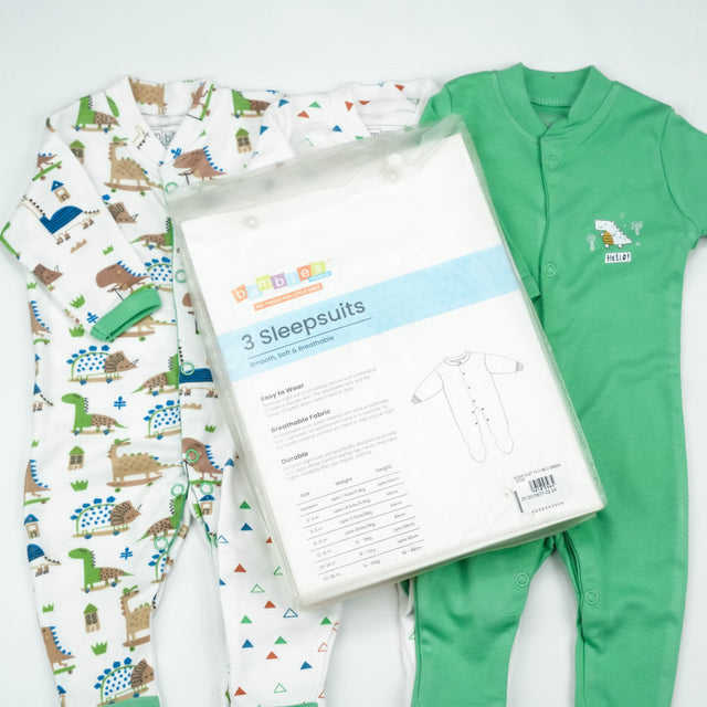 SLEEP SUIT PK3 NB D.GREEN DINO'S