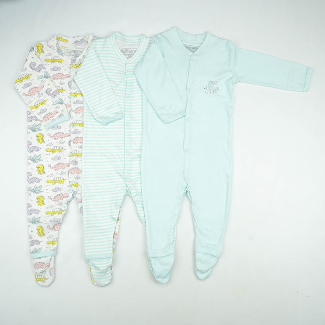 SLEEP SUIT PK3 18-24M B.BLUE DINO WORLD