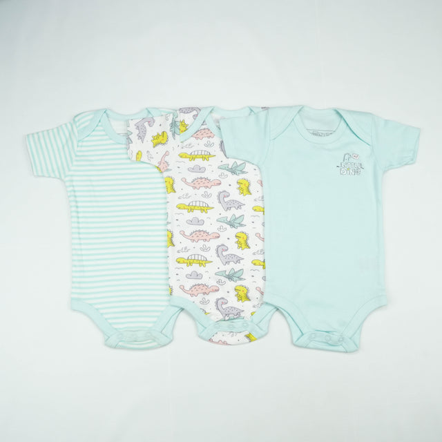 BODY SUIT PK3 6-12M B.BLUE DINO WORLD