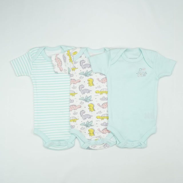 BODY SUIT PK3 0-3M B.BLUE DINO WORLD