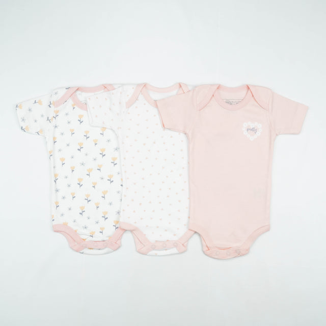 BODY SUIT PK3 6-12M LT PINK BLOSSOM