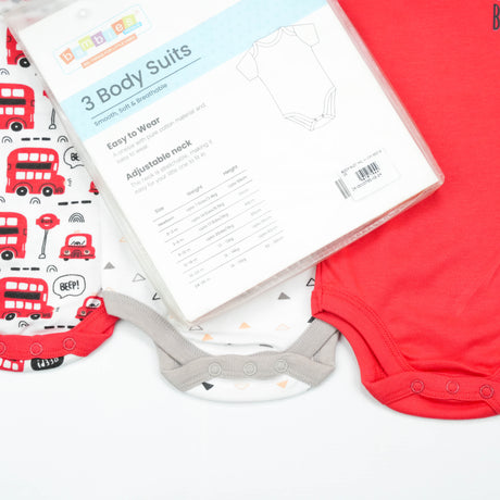 BODY SUIT PK3 6-12M RED BUS