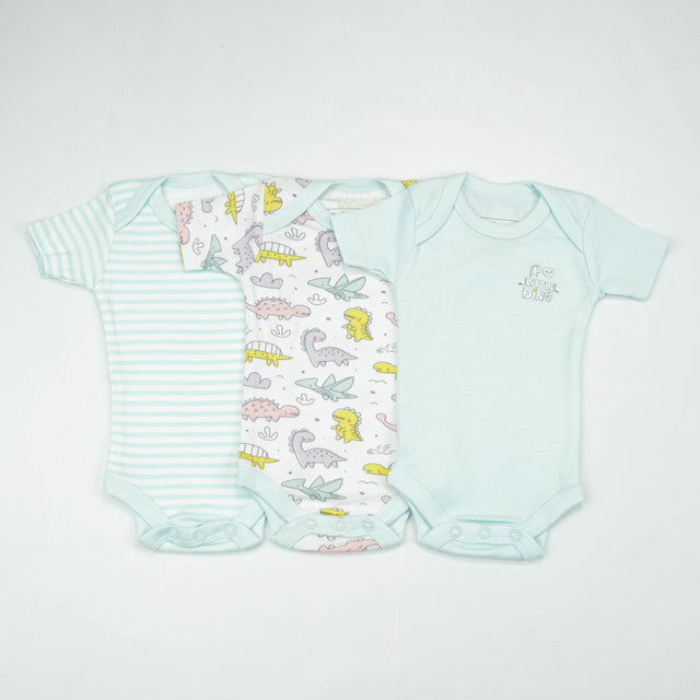 BODY SUIT PK3 NB B.BLUE DINO WORLD