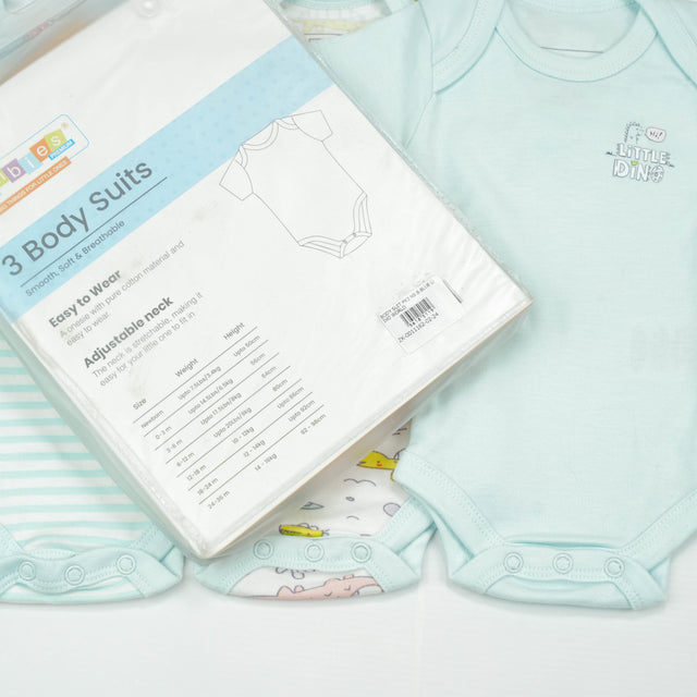 BODY SUIT PK3 NB B.BLUE DINO WORLD