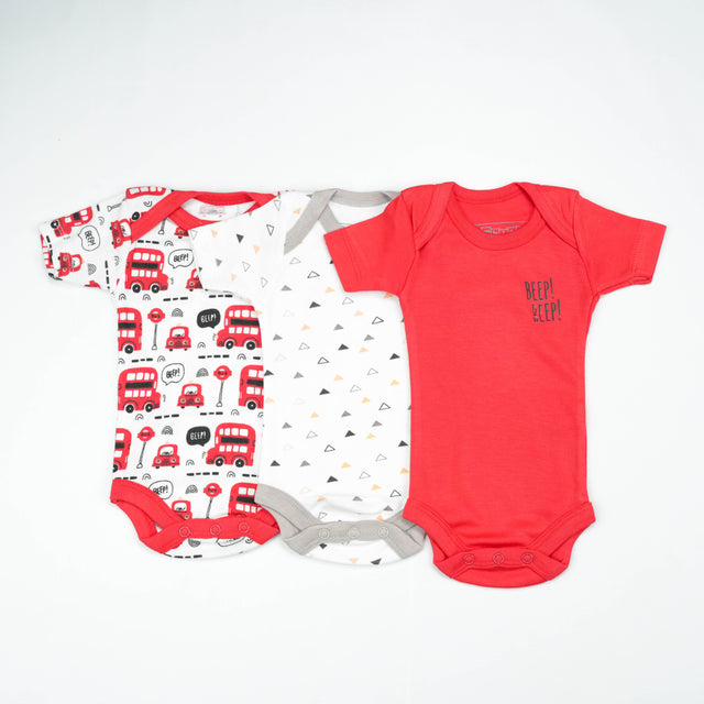 BODY SUIT PK3 NB RED BUS