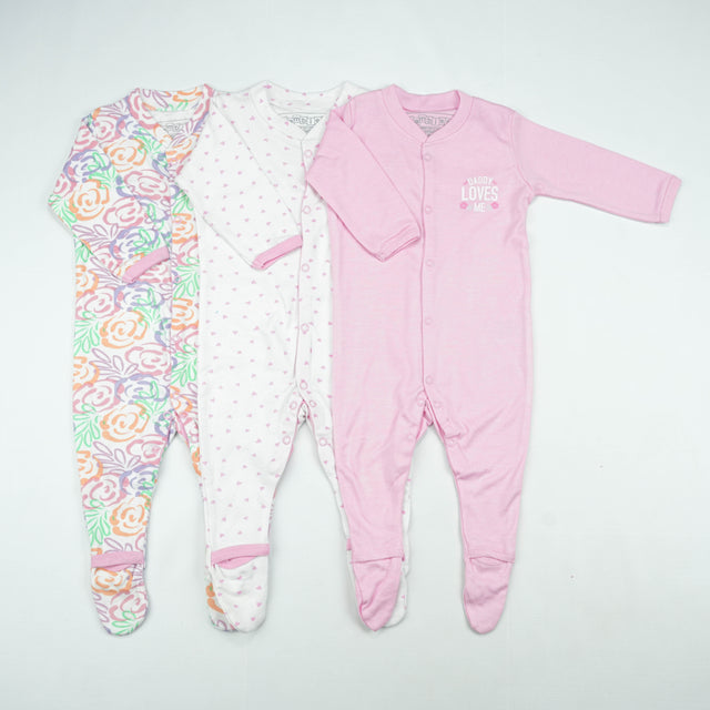 SLEEP SUIT PK3 6-12M B.PINK FLORAL