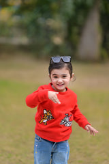 Embroidered Tom & Jerry Full Sleeves Sweatshirt for Kids - Red