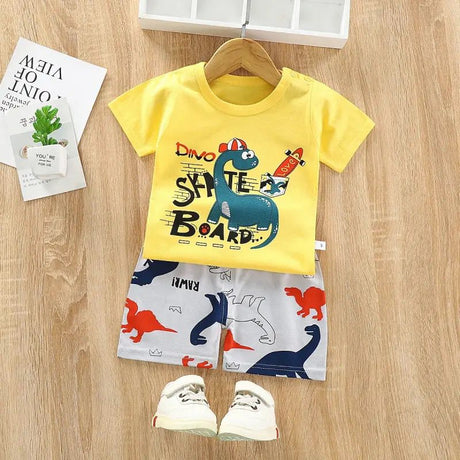 Summer Set - Yellow tee with Dino shorts