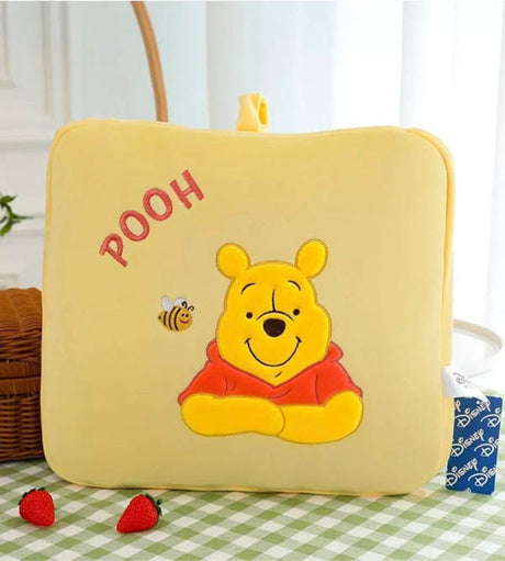 Disney 2-in-1 Travel Pillow & Blanket for Kids - Premium Winnie the Pooh, Minnie Mouse, Lotso, Donald Duck (Washable, 35x38cm Pillow, 120x150cm Blanket)