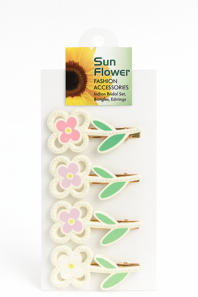 Floral Hair Clips – Cute Flower & Leaf Design Set (4pcs)