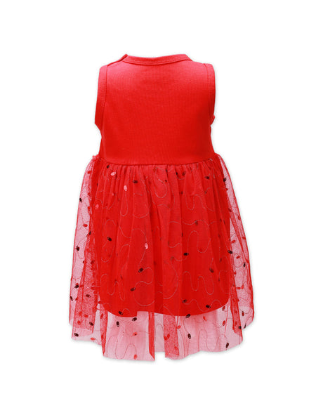 Frock Sleveless With Net Red Infant