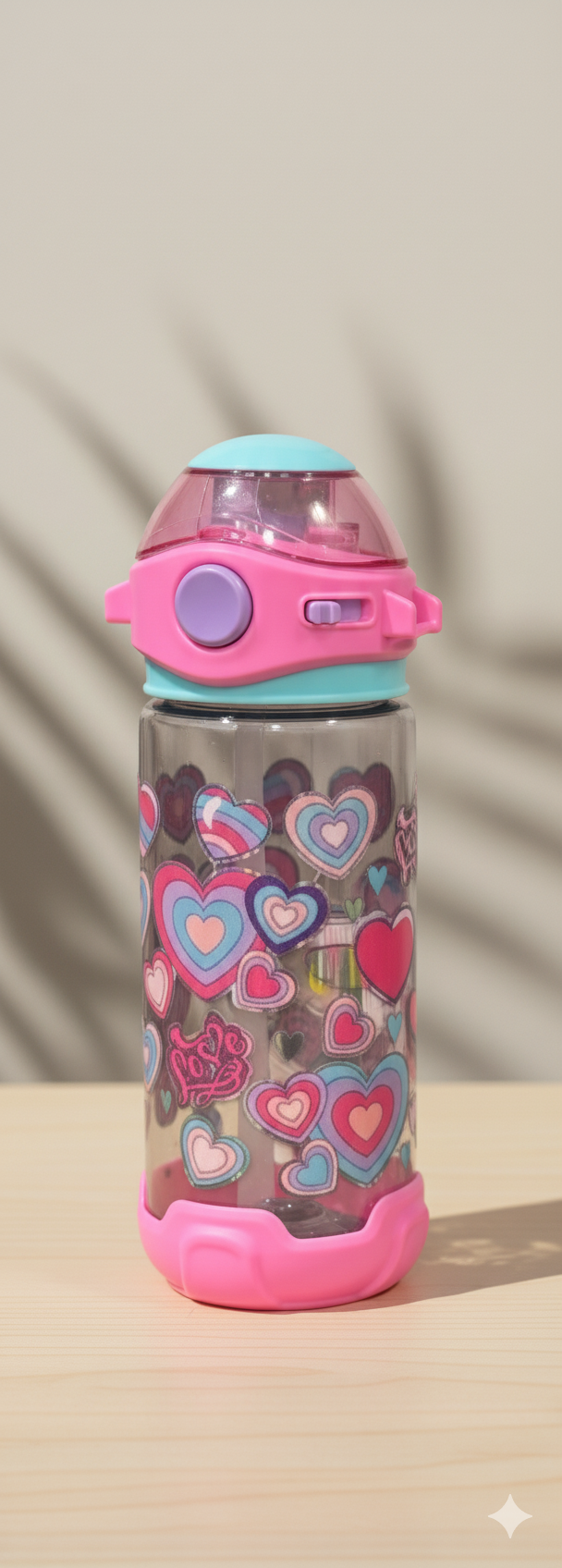 Kids Water Bottle with Colorful Heart Design – 650 ml