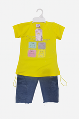 Girls Graphic T-Shirt & Denim Capri Set – Cute Cartoon Print