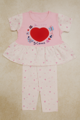 Girls Heart Print Dress Top & Leggings Set