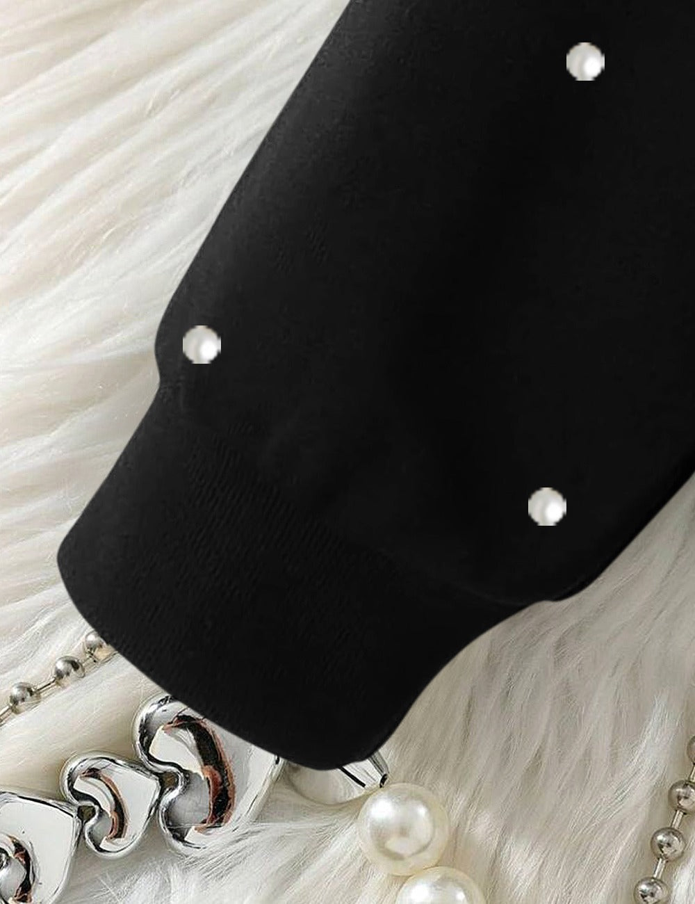 Stylish Black Pearl-Studded Zip-up Fleece Tracksuit for Kids