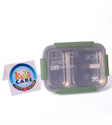 Two Compartment Stainless Steel Lunch Box With Four Durable Side Locks - Green (88215)