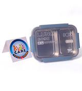 Two Compartment Stainless Steel Lunch Box With Four Durable Side Locks - Blue (88215)