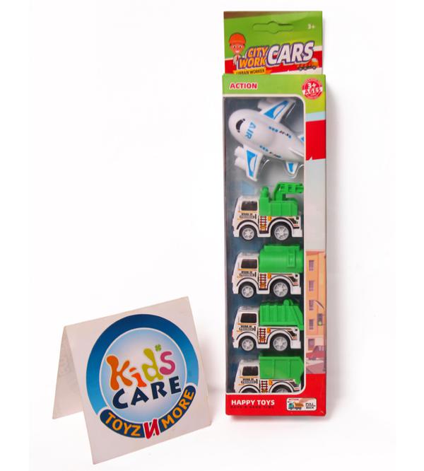 5-Piece Pull-Back Toy Vehicle Set: 4 Mini Engineering Trucks + 1 Airplane (A2020-8)