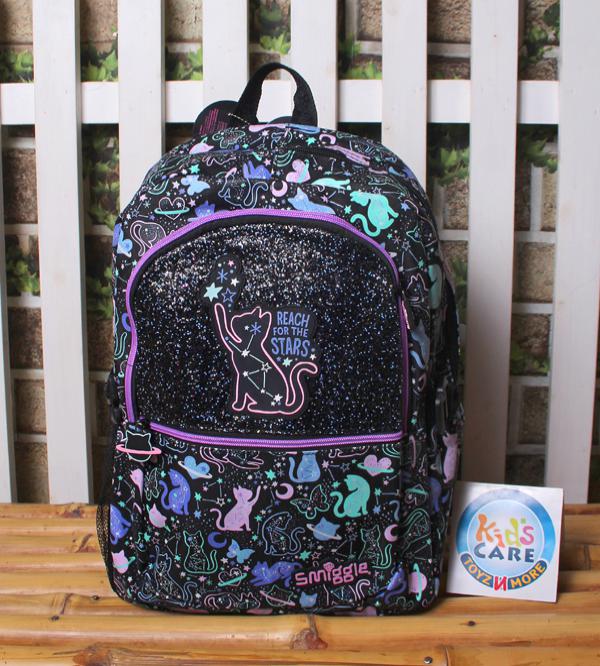 Smiggle Brand Cat Themed School Bag - Grade 2 & 3 - Black (677881)