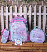 3-in-1 3D School Bag Set - "Stay Magical" - Grade 3 & 4 - Pink - Insulated Lunch Bag & Stationery Pouch (3008)