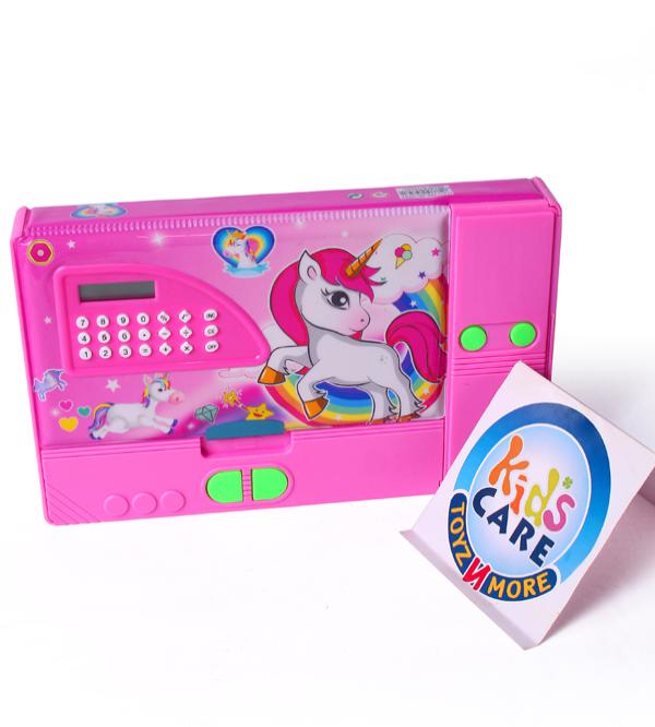 Unicorn Magnetic Double Sided Jumbo Pencil Box With Calculator & 6 Buttons (JC-2727)