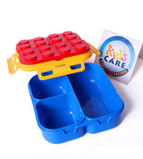Lego Shaped 3 Compartment Lunch Box for Kids with Spoon - Blue (913)