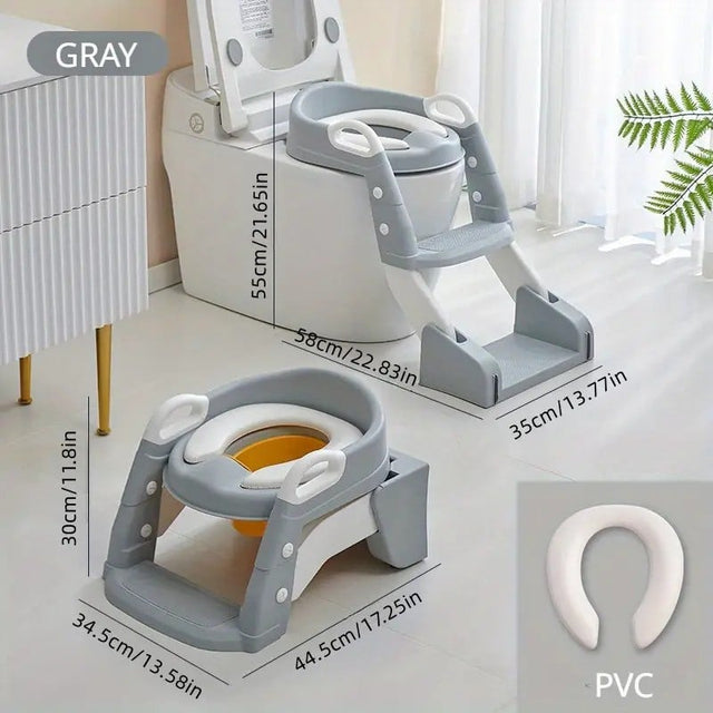 2 in 1 Foldable Potty Training Toilet Seat & Ladder | Soft Cushion & Anti-Slip - Grey