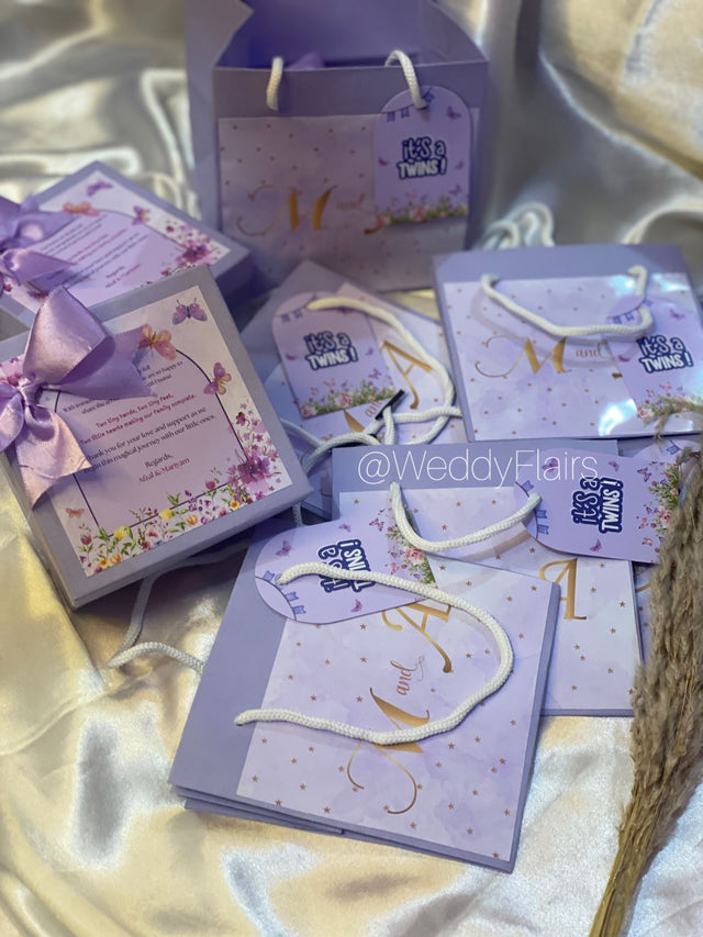 Lavender Blossom Baby Announcement Box - With Bag