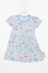 Light Blue "Hello Summer" Bunny Print Girls Dress