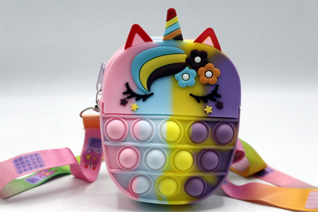 Unicorn Shaped Pop It Soft Silicone Cross Body Pouch Multicolor (KC5452A)