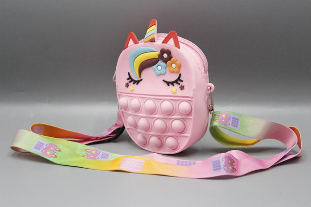 Unicorn Shaped Pop It Soft Silicone Cross Body Pouch Pink (KC5453)