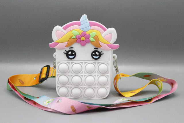 Unicorn Shaped Pop It Soft Silicone Cross Body Pouch White (KC5455)
