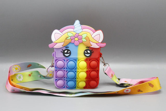 Unicorn Shaped Pop It Soft Silicone Cross Body Pouch Multicolor (KC5455C)