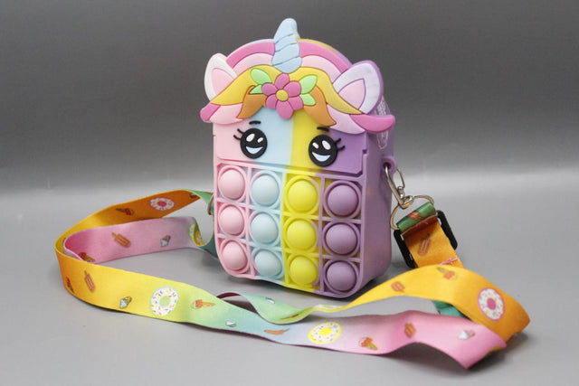 Unicorn Shaped Pop It Soft Silicone Cross Body Pouch Multicolor (KC5455A)