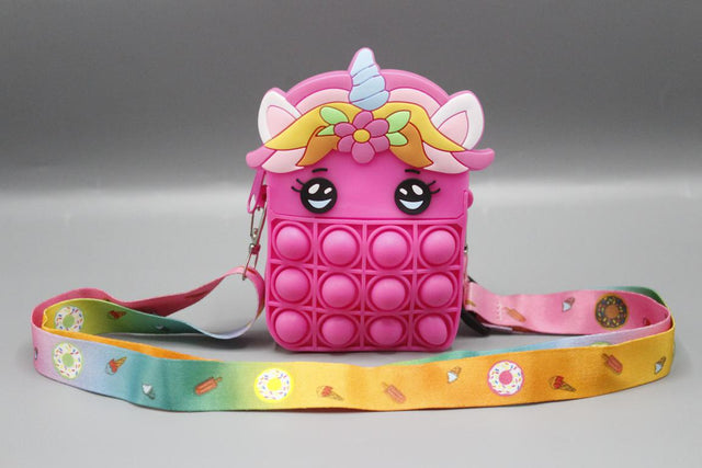 Unicorn Shaped Pop It Soft Silicone Cross Body Pouch Dark Pink (KC5455)