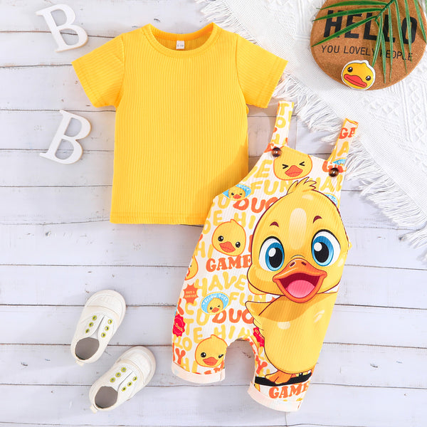 Newborn Boy Short-Sleeve Duck Print Overall Set