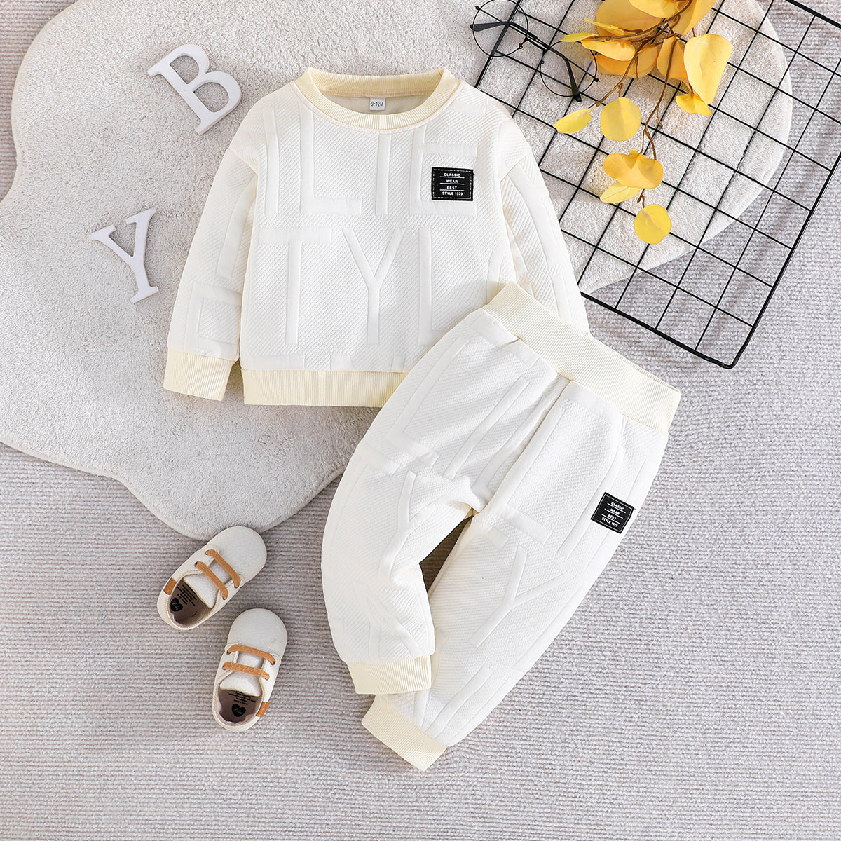 Cute Letter Print Boy's Long Sleeve Top & Sports Pants Set