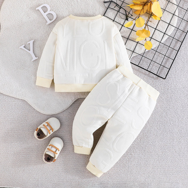 Cute Letter Print Boy's Long Sleeve Top & Sports Pants Set