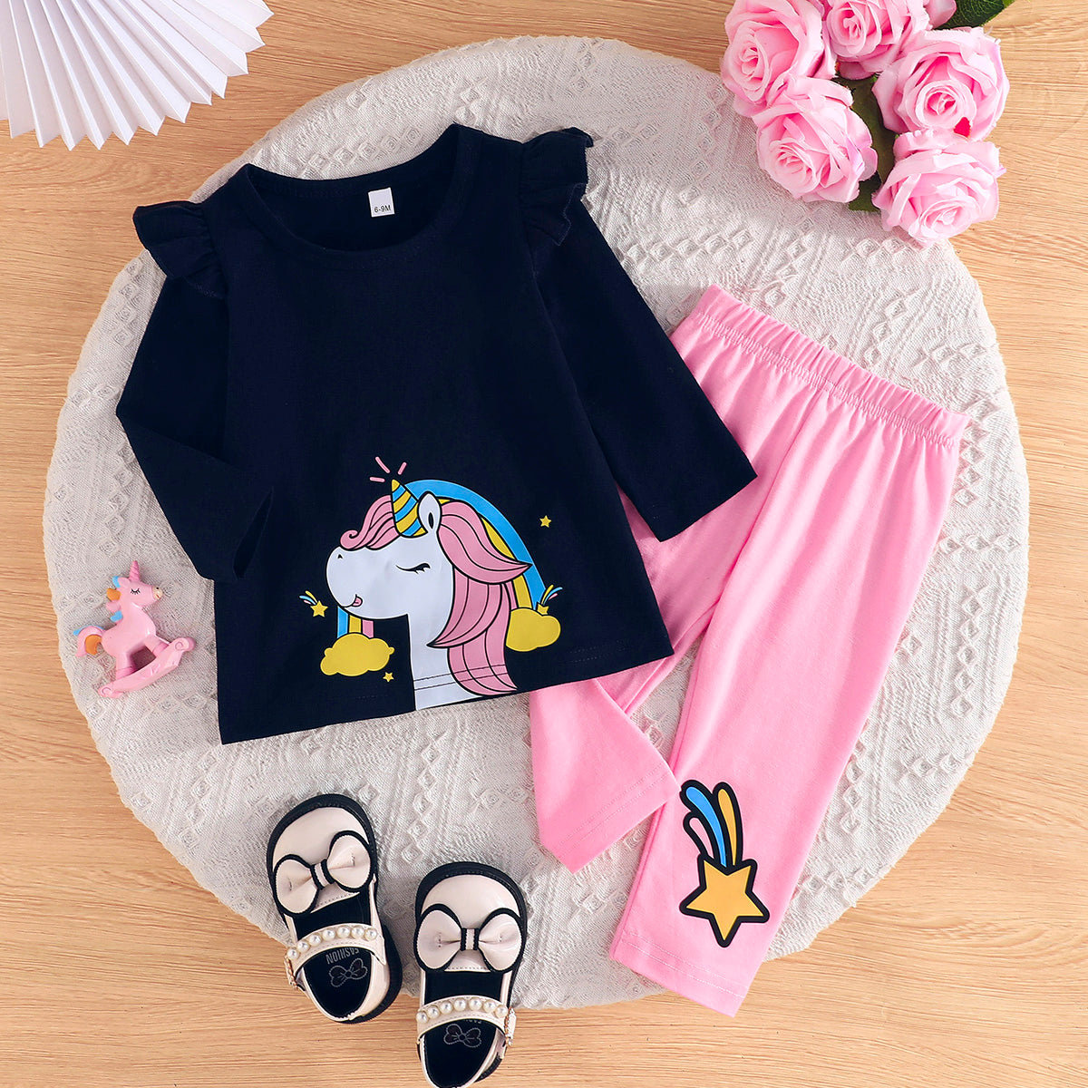 Unicorn Lotus Leaf Girl's Top & Pants Set