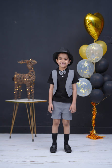 2 Pc Jacket Style with Bow Tie - Black